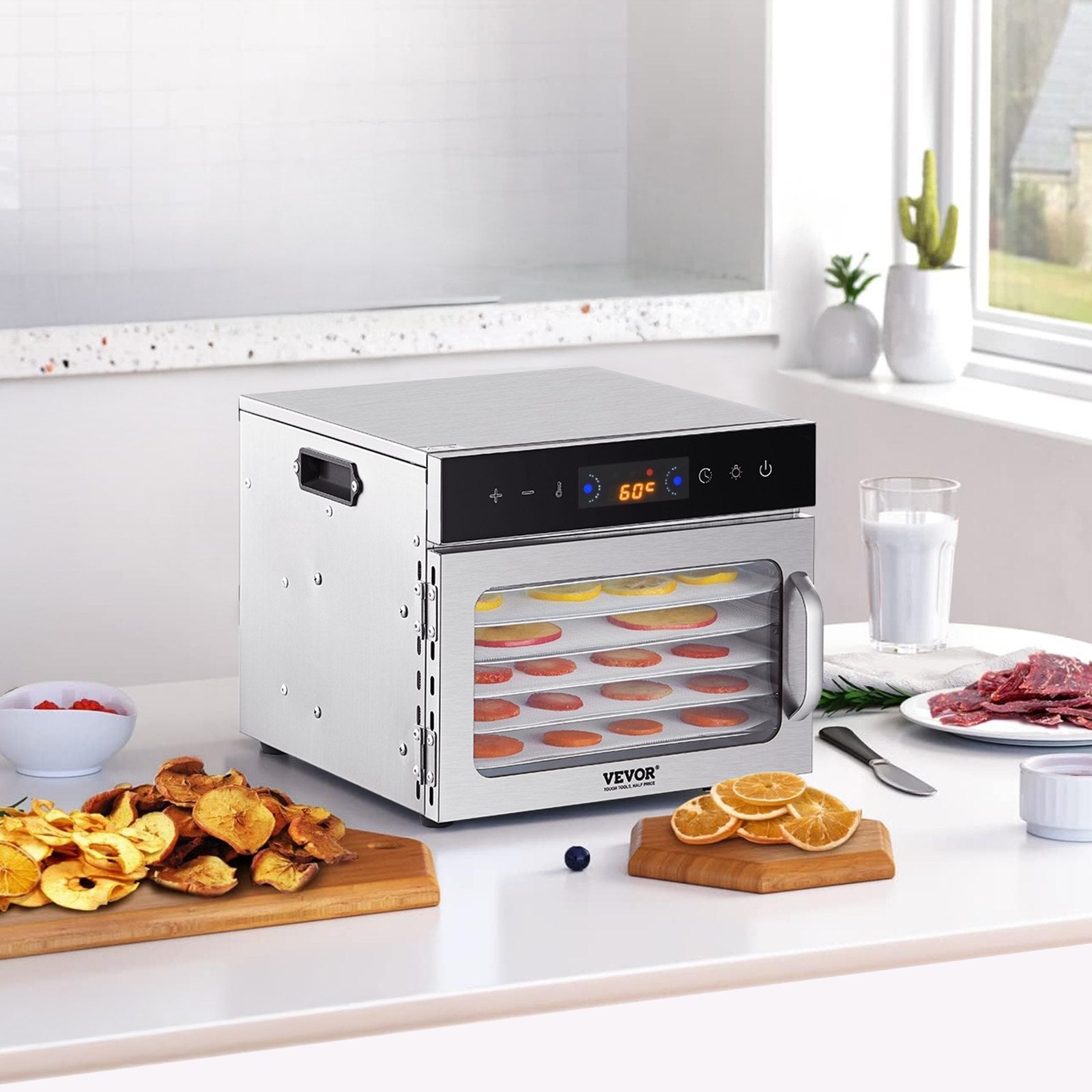 VEVOR 6 Trays Food Dehydrator Machine Stainless Steel 400W Jerky Fruit Drying 