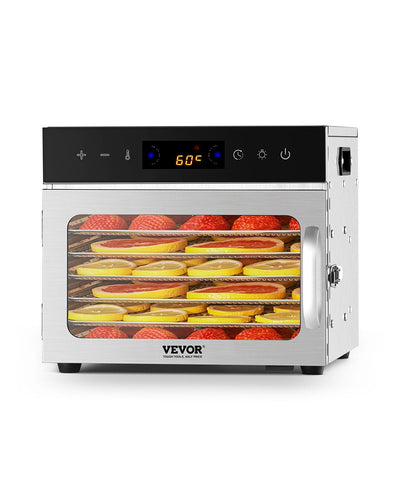 VEVOR 6 Trays Food Dehydrator Machine Stainless Steel 400W Jerky Fruit Drying 