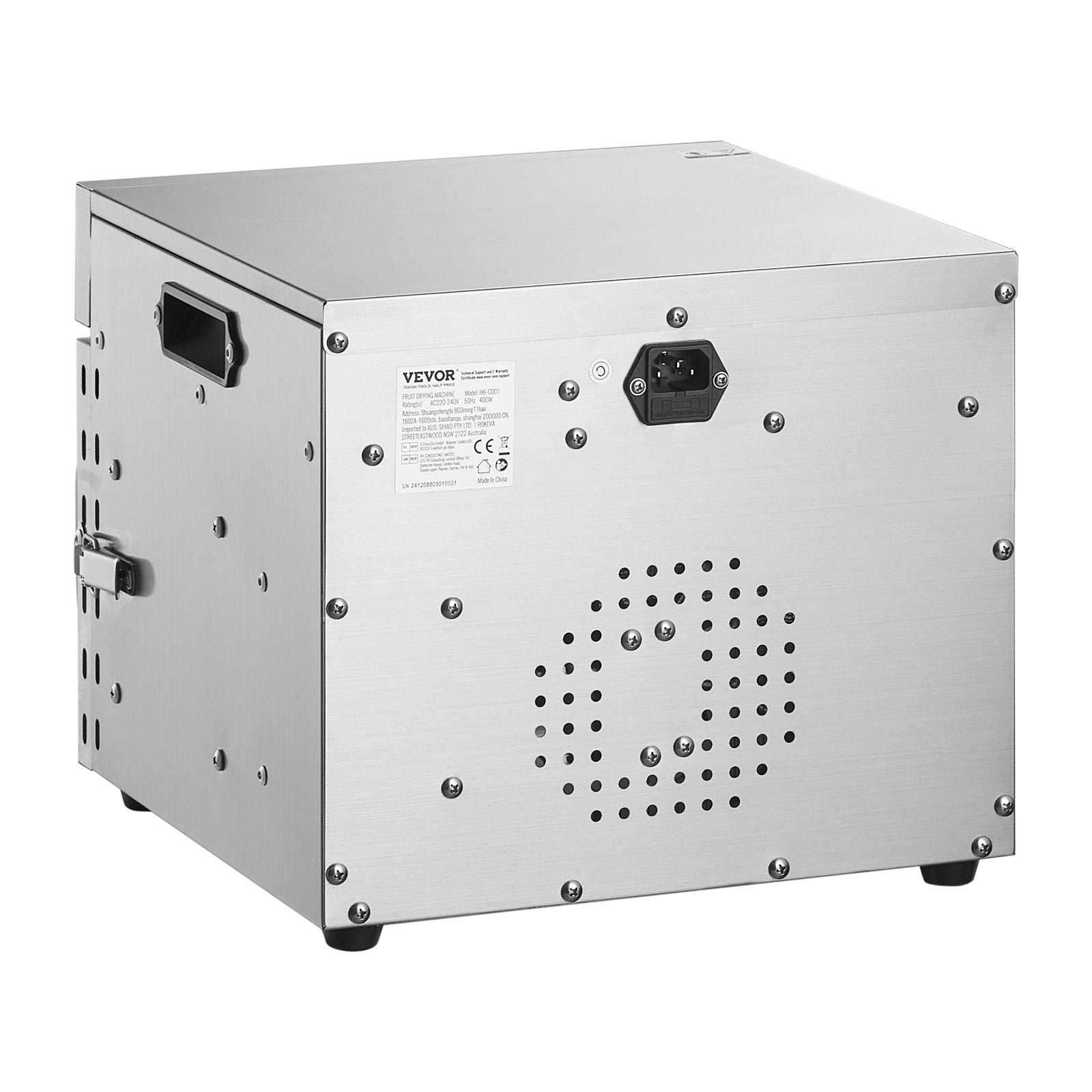 VEVOR 6 Trays Food Dehydrator Machine Stainless Steel 400W Jerky Fruit Drying 
