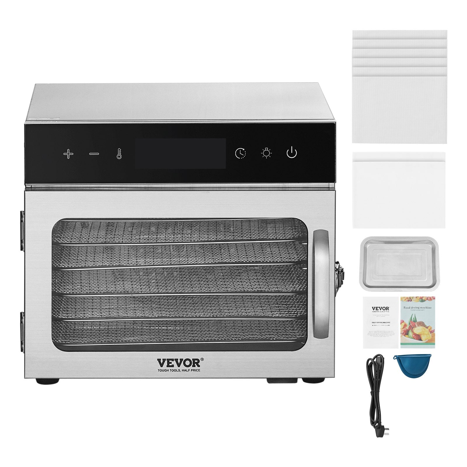 VEVOR 6 Trays Food Dehydrator Machine Stainless Steel 400W Jerky Fruit Drying 
