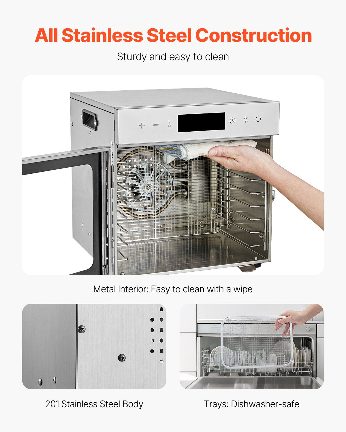 VEVOR 8 Trays Food Dehydrator Machine Stainless Steel 400W Jerky Fruit Drying 