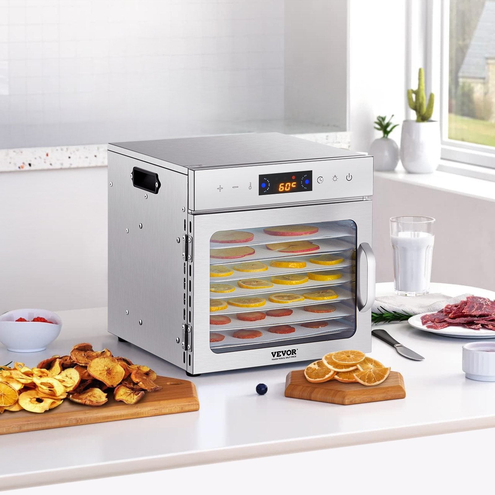 VEVOR 8 Trays Food Dehydrator Machine Stainless Steel 400W Jerky Fruit Drying 