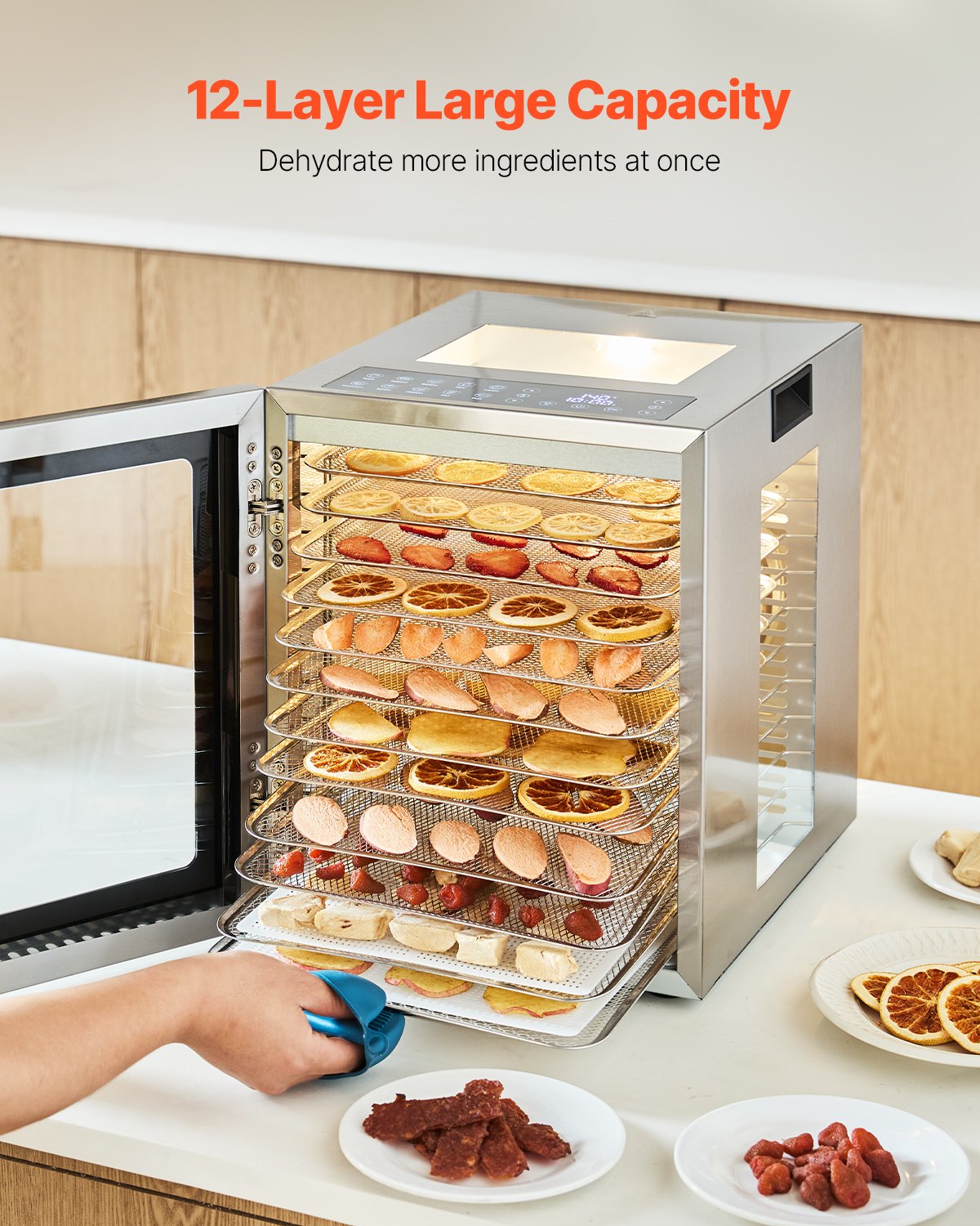 12 Trays Food Dehydrator Machine Stainless Steel 850W Jerky Meat Fruit Drying 