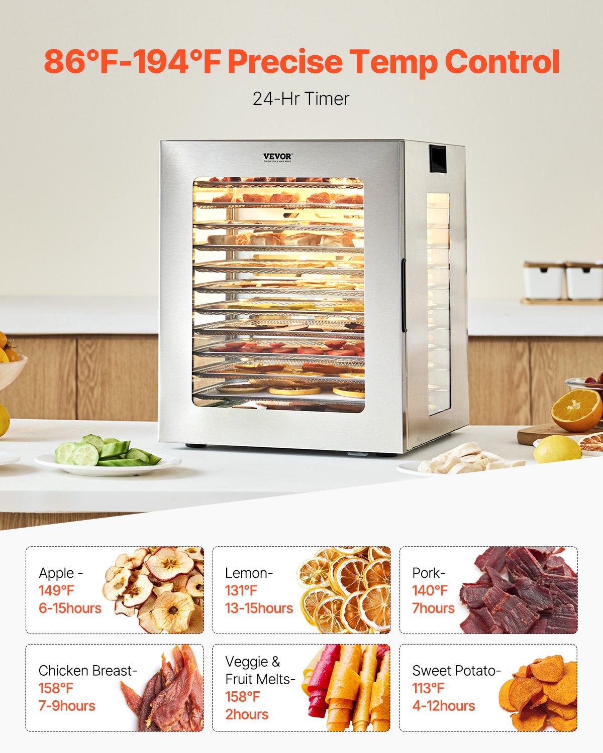 12 Trays Food Dehydrator Machine Stainless Steel 850W Jerky Meat Fruit Drying 