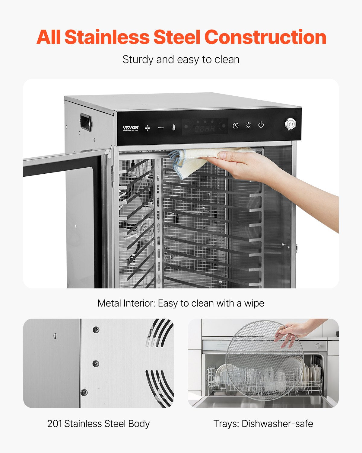 VEVOR 12 Trays Rotary Food Dehydrator Machine Stainless Steel 800W Fruit Drying 