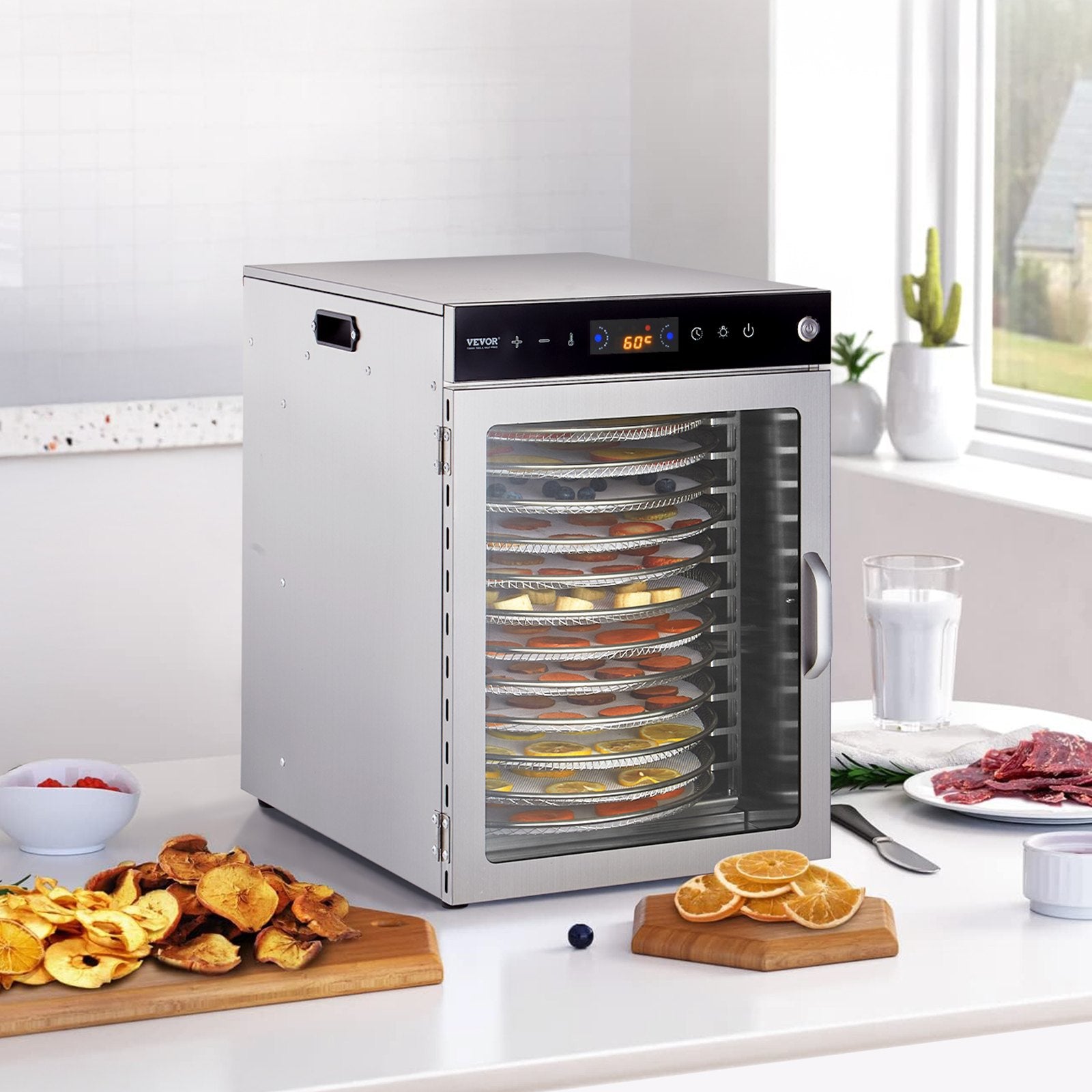 VEVOR 12 Trays Rotary Food Dehydrator Machine Stainless Steel 800W Fruit Drying 