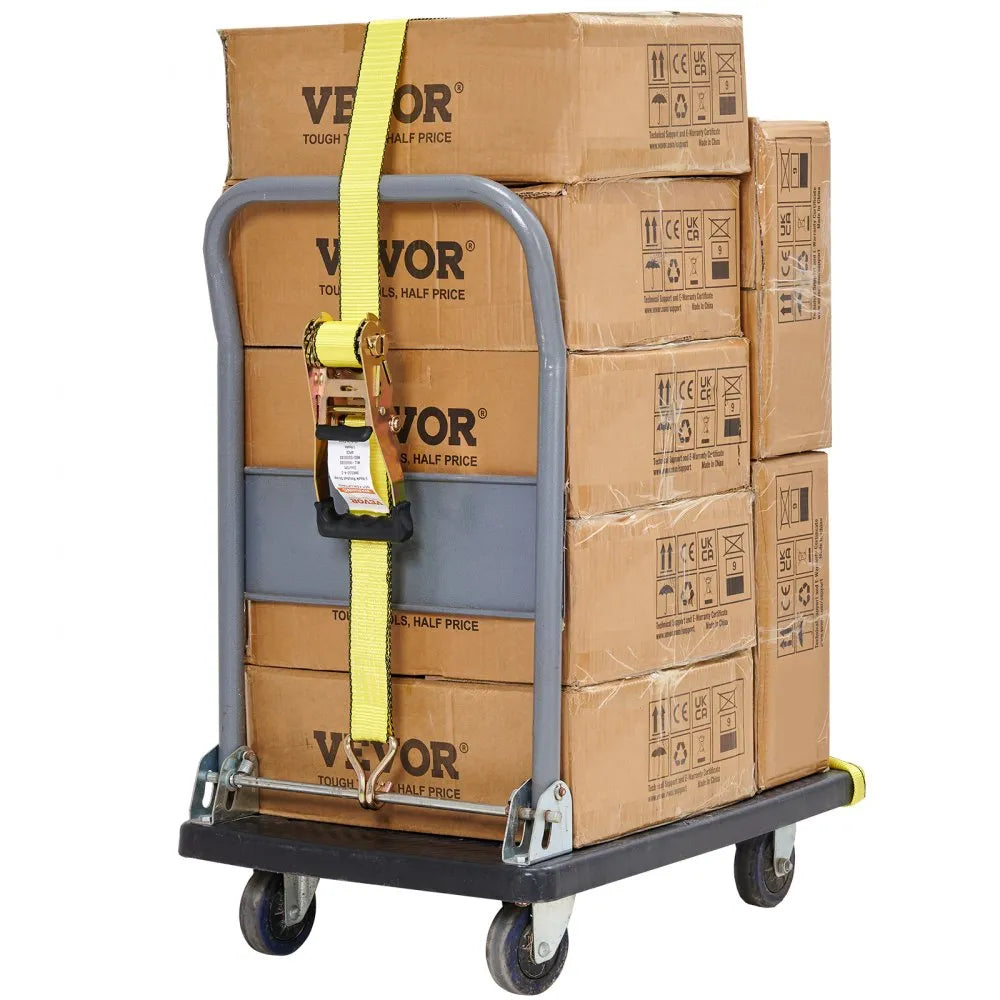 VEVOR Ratchet Tie Down Straps (4PK), 5000 lb Break Strength, Double J Hook Includes 4 Premium 2" x 15' Rachet Tie Downs with Padded Handles, for Moving Securing Cargo, Appliances, Lawn Equipment