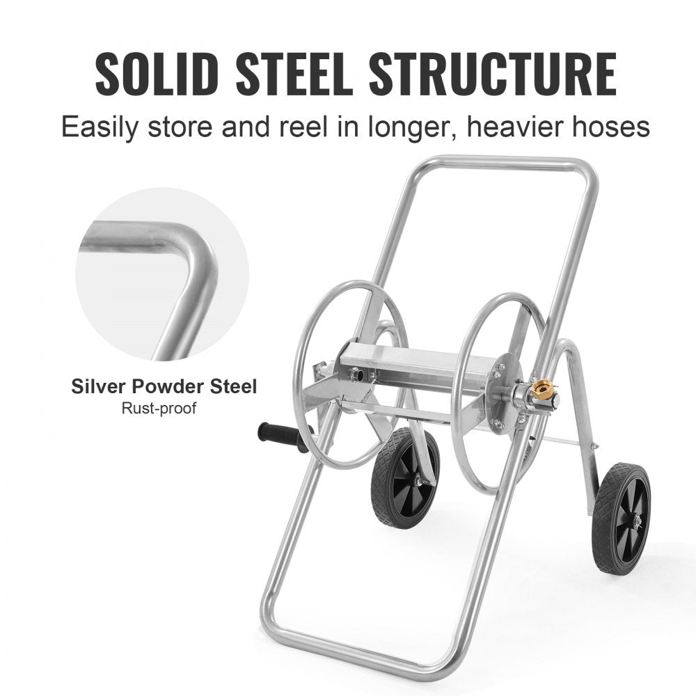 VEVOR 175 ft of 5/8’’ Hose Reel Cart, (Hose Not Included), Garden Water Hose Carts Mobile Tools with Wheels, Heavy Duty Powder-coated Steel Outdoor Planting for Garden, Yard, Lawn 