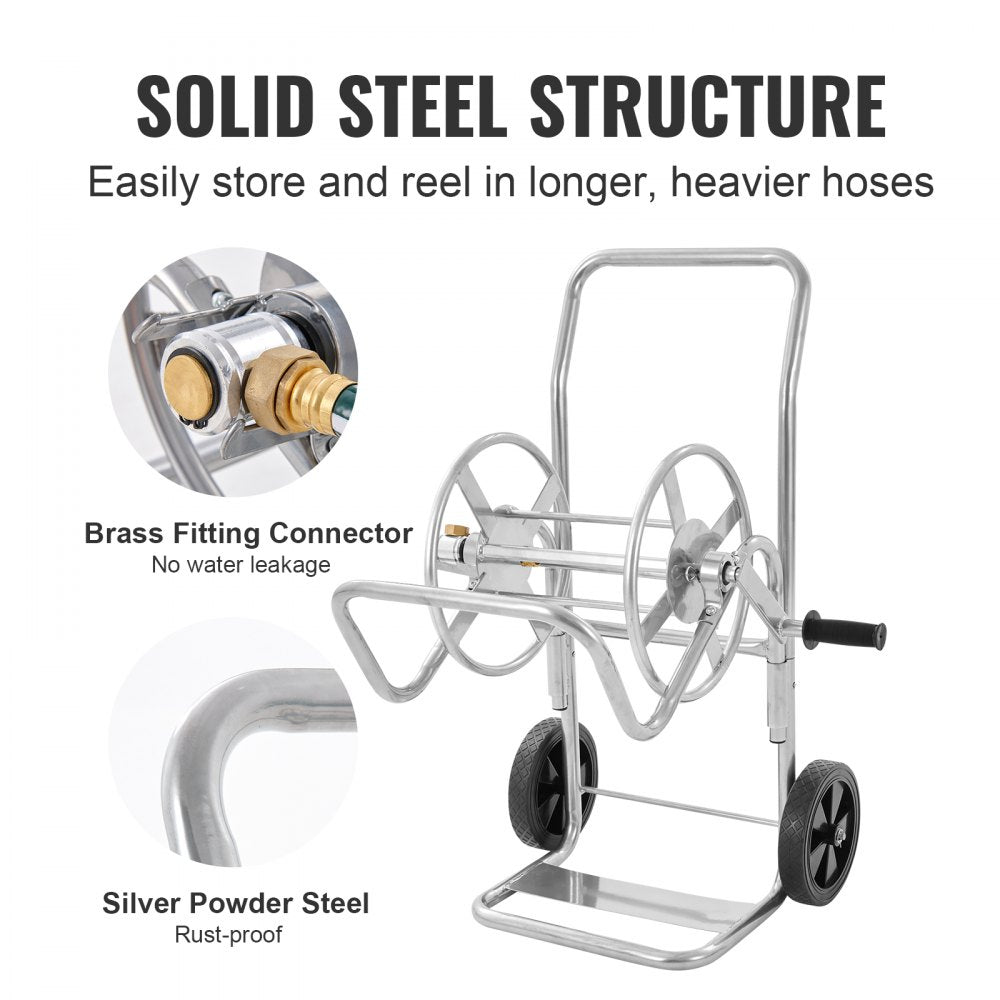 VEVOR Hose Reel Cart, Hold Up to 200 ft of 5/8’’ Hose (Hose Not Included), Garden Water Hose Carts Mobile Tools with Wheels, Heavy Duty Powder-coated Steel Outdoor Planting for Garden, Yard, Lawn 