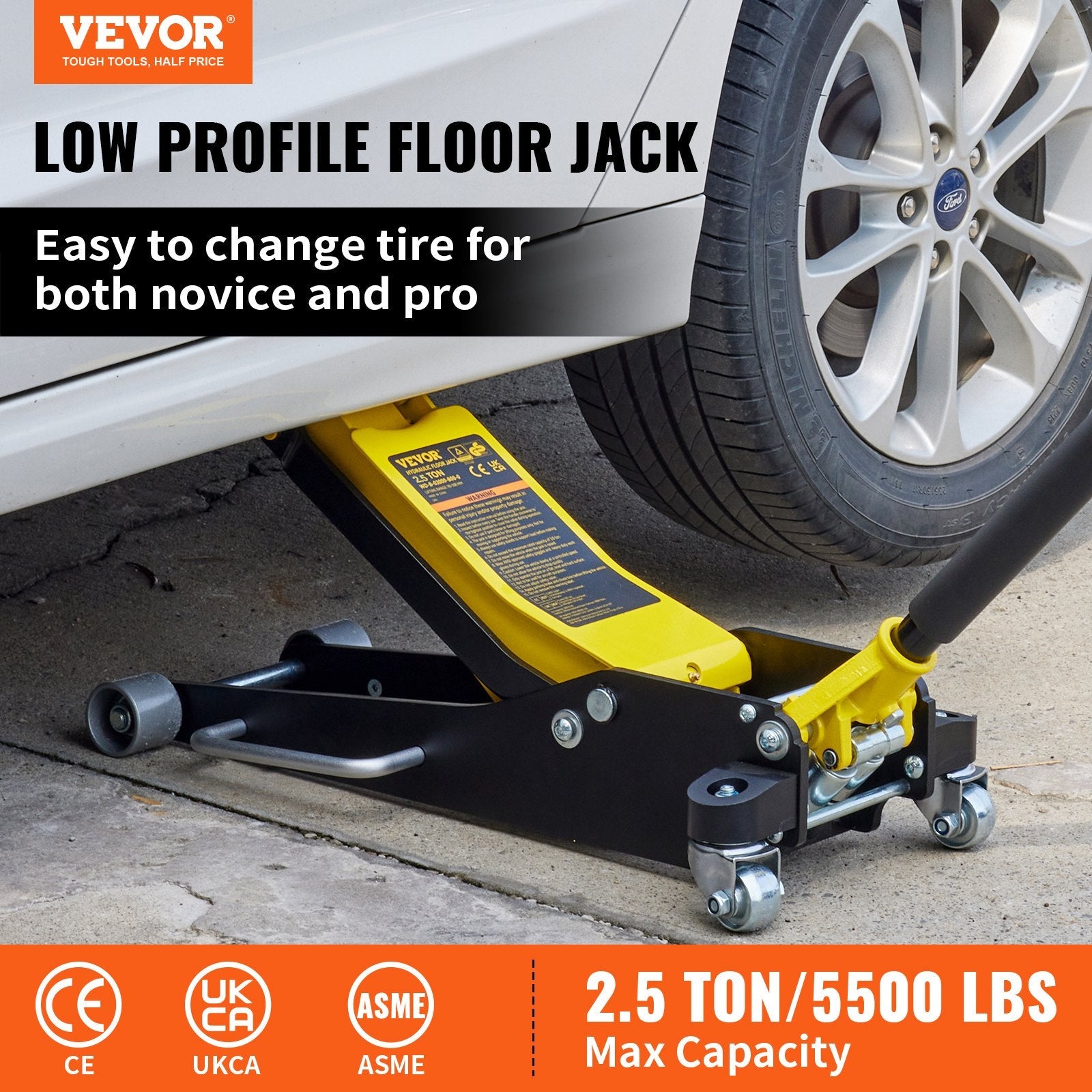 VEVOR Floor Jack, 2.5 Ton Low Profile Floor Jack, Aluminum And Steel Racing Floor Jack with Dual Pistons Quick Lift Pump, 3-3/4"-18-7/10" Height Lifting Range 
