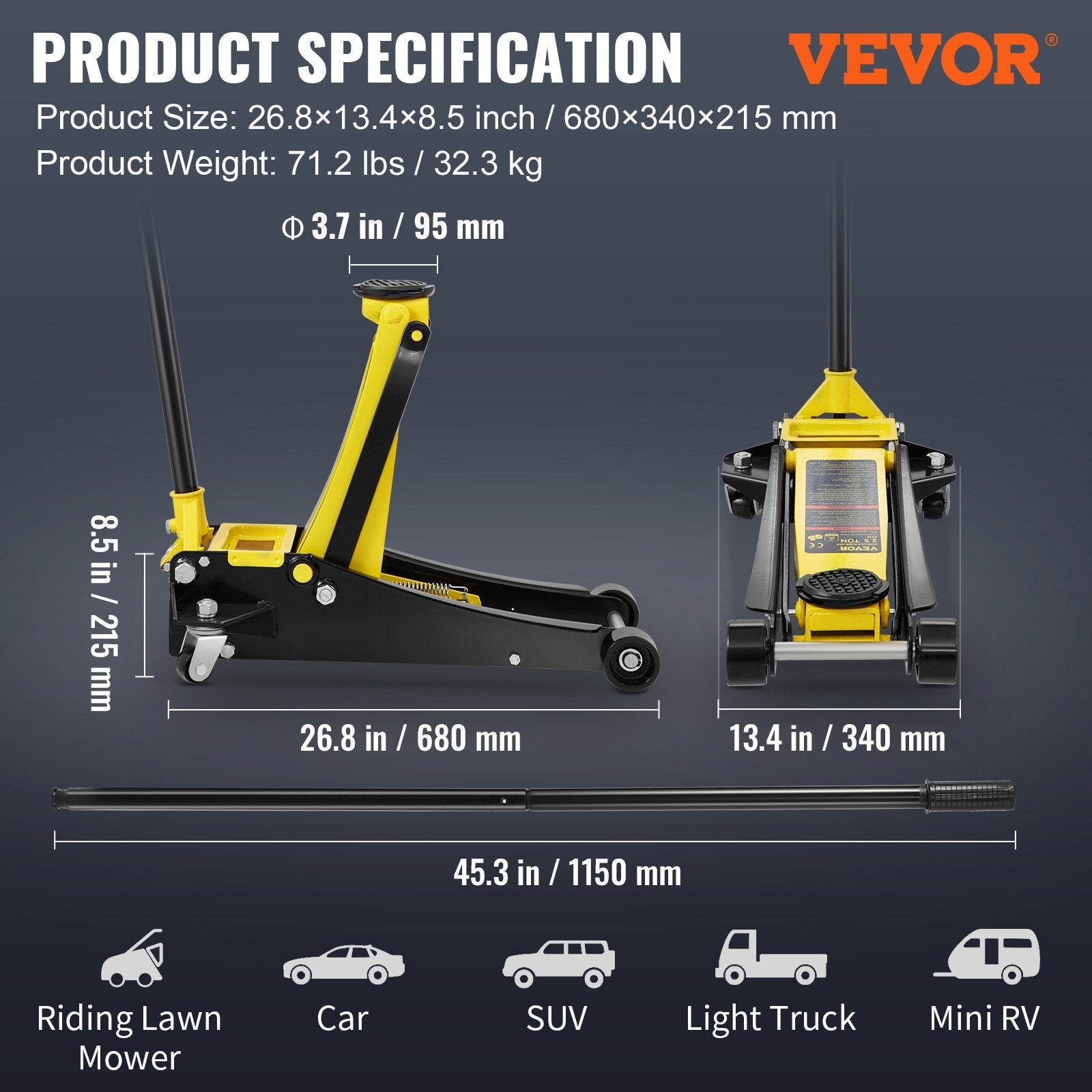 VEVOR Low Profile Floor Jack 2.5 Ton Heavy Duty Steel Dual Piston Rapid Pump 