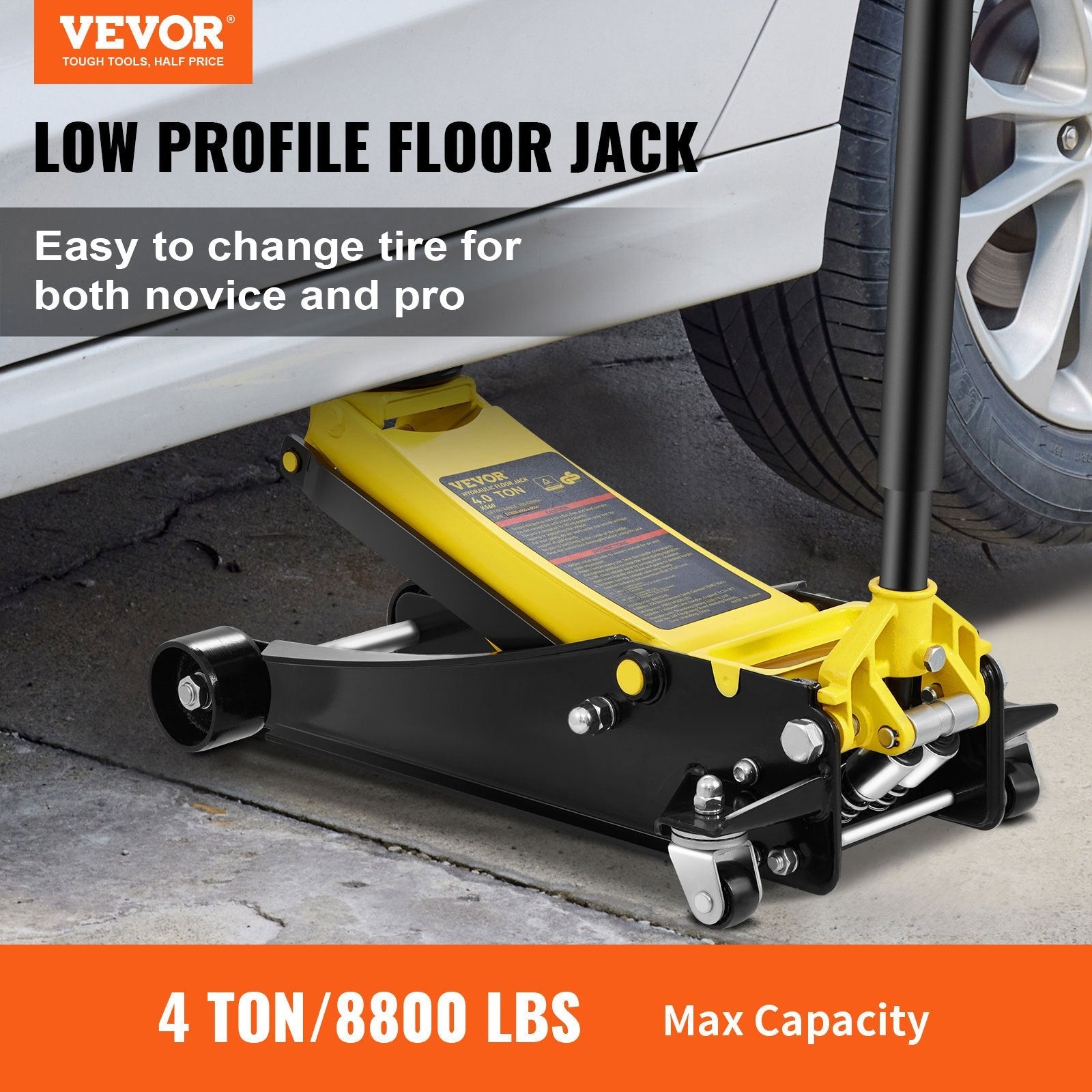 VEVOR Low Profile Floor Jack 4 Ton Heavy Duty Steel Dual Piston Rapid Pump 