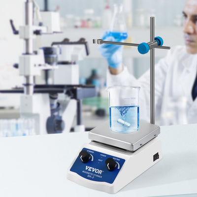 VEVOR SH-2 Magnetic Stirrer, 0-2000 RPM, 1000ml Mixing Capacity Laboratory Magnetic Stirrer Hotplate w/Stand, 180W Heating Power ? 380°C Max Heating Temperature, for Lab Liquid Mixing Heating 