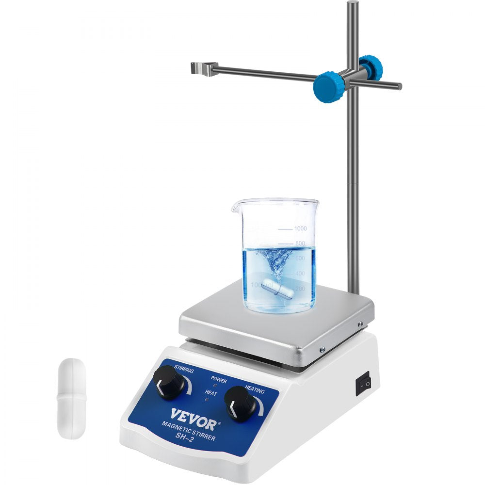 VEVOR SH-2 Magnetic Stirrer, 0-2000 RPM, 1000ml Mixing Capacity Laboratory Magnetic Stirrer Hotplate w/Stand, 180W Heating Power ? 380°C Max Heating Temperature, for Lab Liquid Mixing Heating 