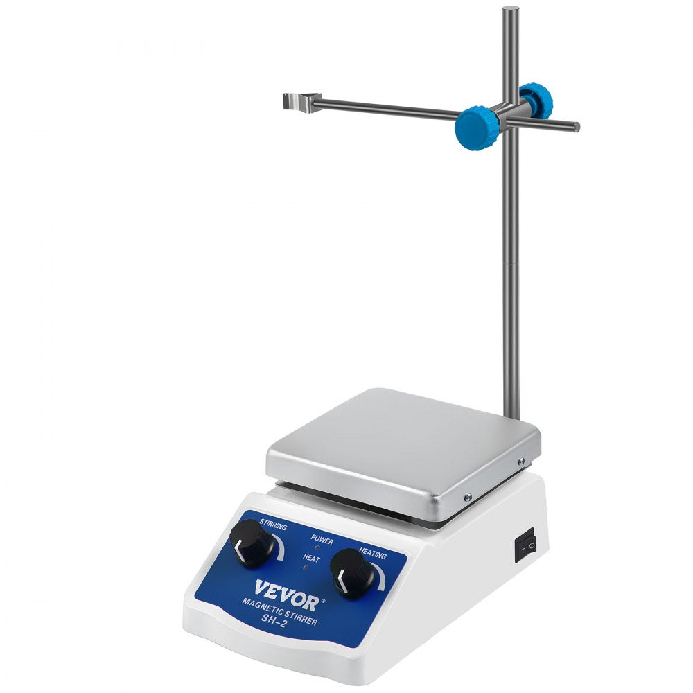 VEVOR SH-2 Magnetic Stirrer, 0-2000 RPM, 1000ml Mixing Capacity Laboratory Magnetic Stirrer Hotplate w/Stand, 180W Heating Power ? 380°C Max Heating Temperature, for Lab Liquid Mixing Heating 