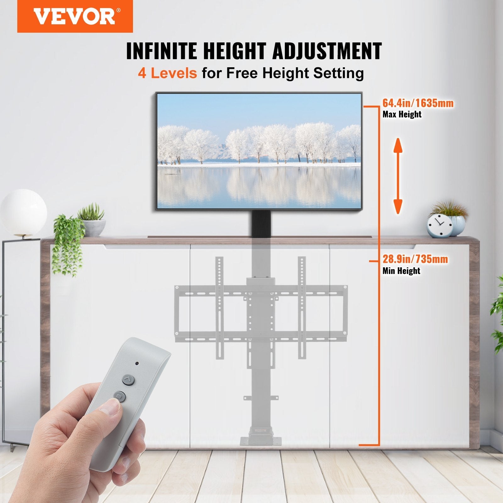 VEVOR Motorized TV Lift Stroke Length 39.4 Inches Motorized TV Mount Fit for 32-70 Inch TV Lift with Remote Control Height Adjustable 28.74-68.11 Inch,Load Capacity 154 Lbs 