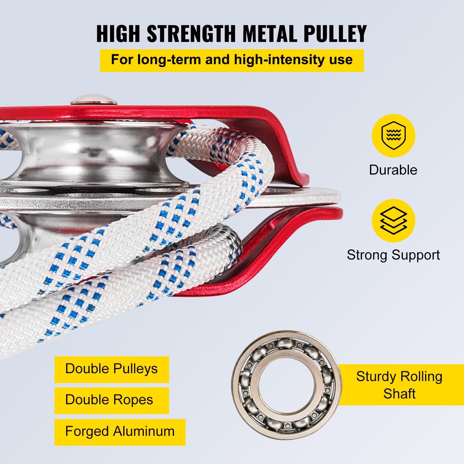 Twin Sheave Block and Tackle 7700Lb Pulley System 200 feet 1/2 Double Braid Rope 