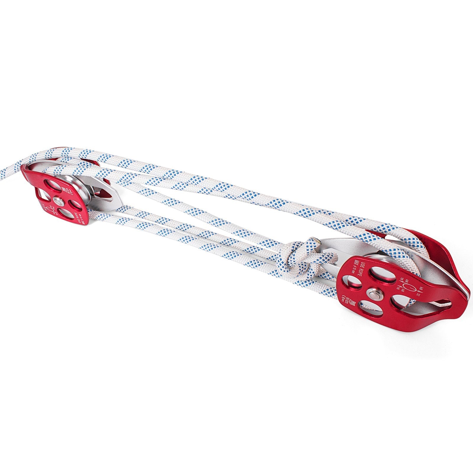 Twin Sheave Block and Tackle 7700Lb Pulley System 200 feet 1/2 Double Braid Rope 