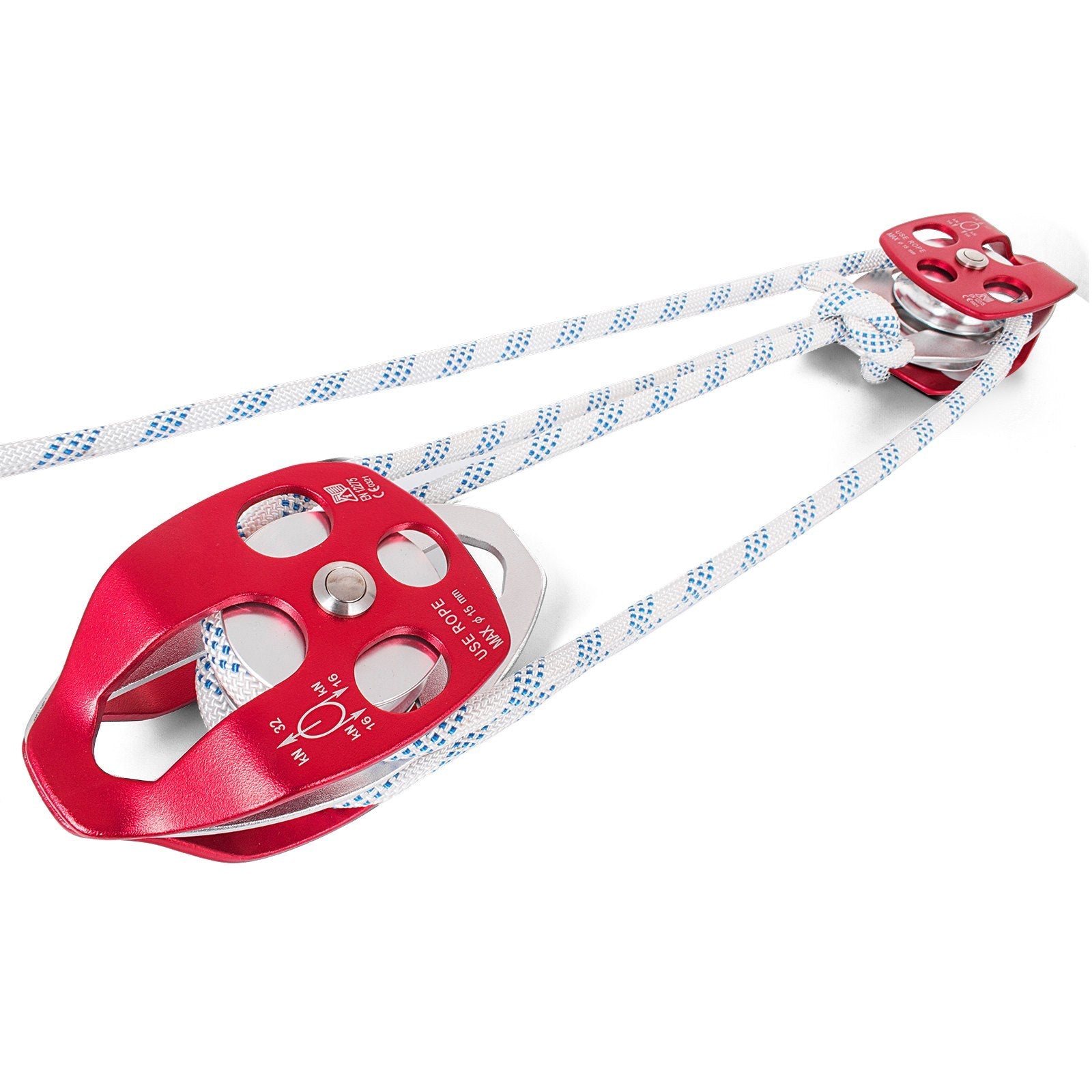 Twin Sheave Block and Tackle 7700Lb Pulley System 200 feet 1/2 Double Braid Rope 