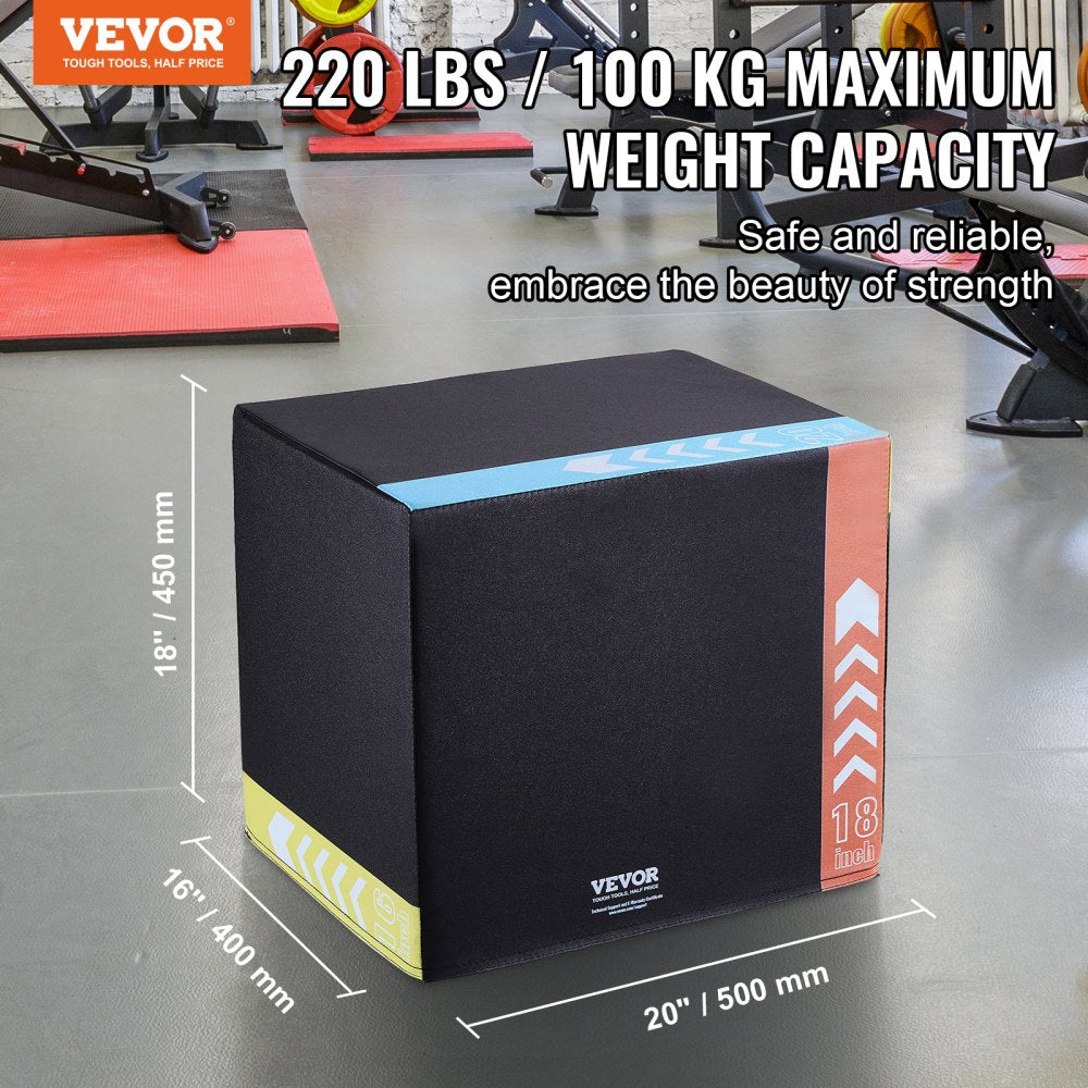 VEVOR 3 in 1 Plyometric Jump Box, 20/18/16 Inch Cotton Plyo Box, Platform & Jumping Agility Box, Anti-Slip Fitness Exercise Step Up Box for Home Gym Training, Conditioning Strength Training, Black 