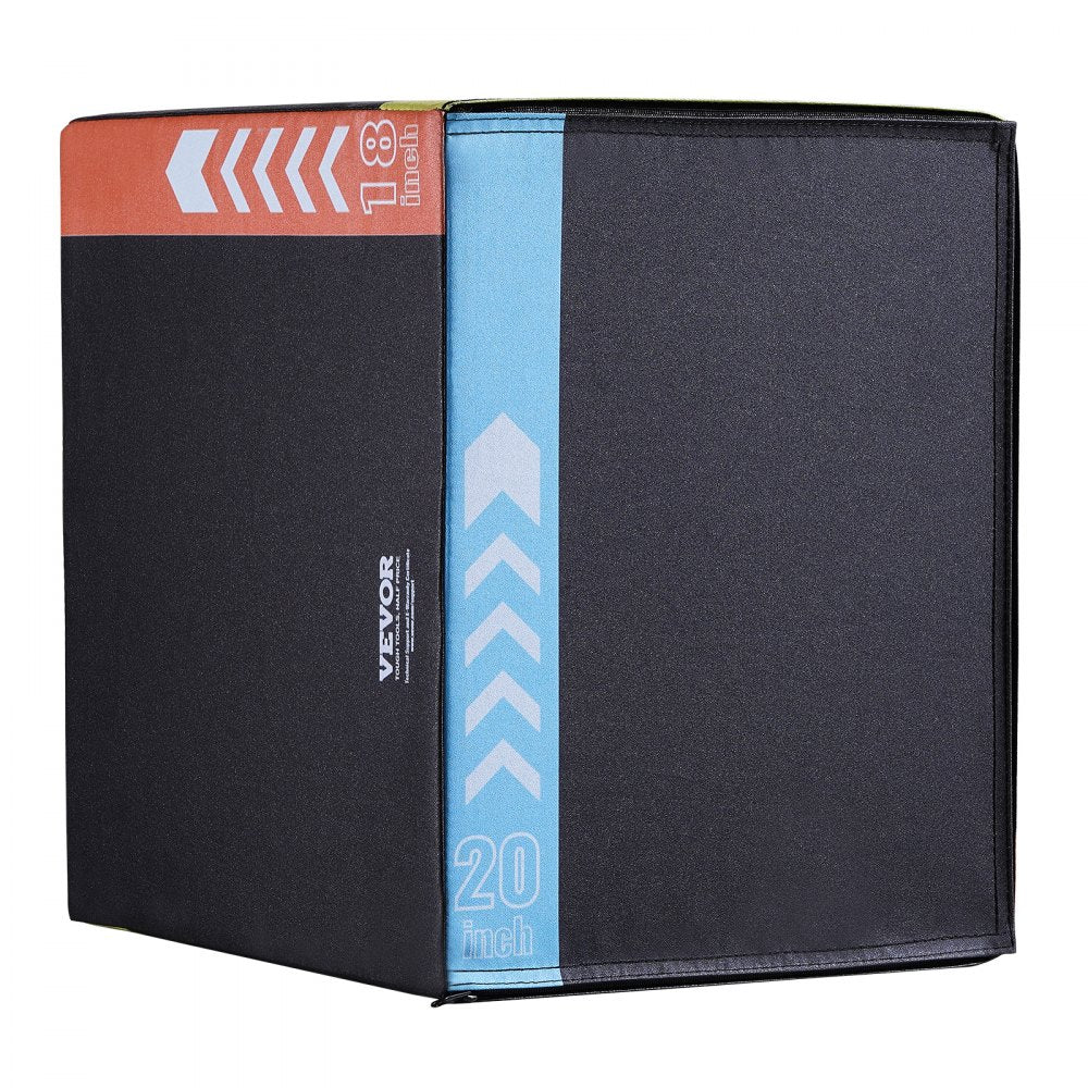 VEVOR 3 in 1 Plyometric Jump Box, 20/18/16 Inch Cotton Plyo Box, Platform & Jumping Agility Box, Anti-Slip Fitness Exercise Step Up Box for Home Gym Training, Conditioning Strength Training, Black 