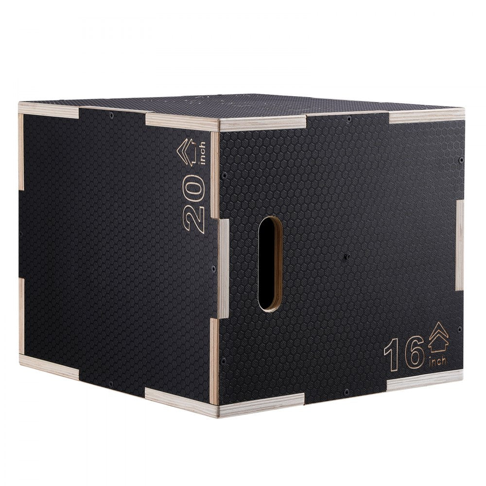 VEVOR 3 in 1 Plyometric Jump Box, 20/18/16 Inch Wooden Plyo Box, Platform & Jumping Agility Box, Anti-Slip Fitness Exercise Step Up Box for Home Gym Training, Conditioning Strength Training, Black 