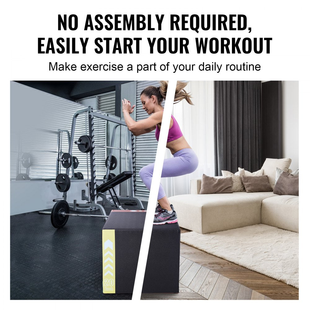 VEVOR 3 in 1 Plyometric Jump Box, 30/24/20 Inch Cotton Plyo Box, Platform & Jumping Agility Box, Anti-Slip Fitness Exercise Step Up Box for Home Gym Training, Conditioning Strength Training, Black 