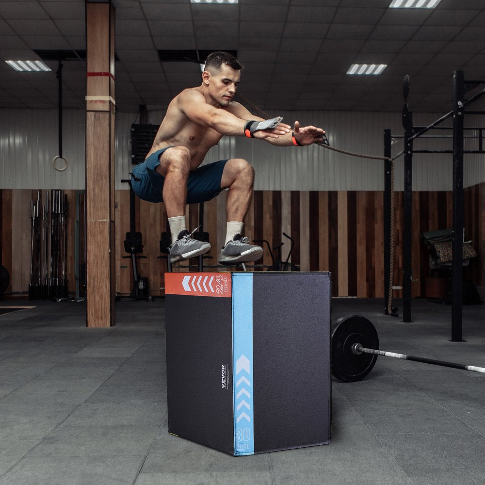 VEVOR 3 in 1 Plyometric Jump Box, 30/24/20 Inch Cotton Plyo Box, Platform & Jumping Agility Box, Anti-Slip Fitness Exercise Step Up Box for Home Gym Training, Conditioning Strength Training, Black 