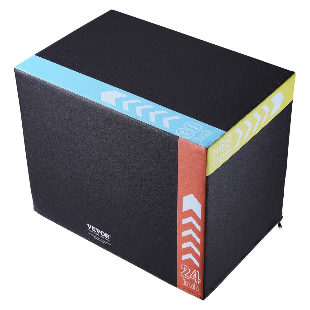 VEVOR 3 in 1 Plyometric Jump Box, 30/24/20 Inch Cotton Plyo Box, Platform & Jumping Agility Box, Anti-Slip Fitness Exercise Step Up Box for Home Gym Training, Conditioning Strength Training, Black 