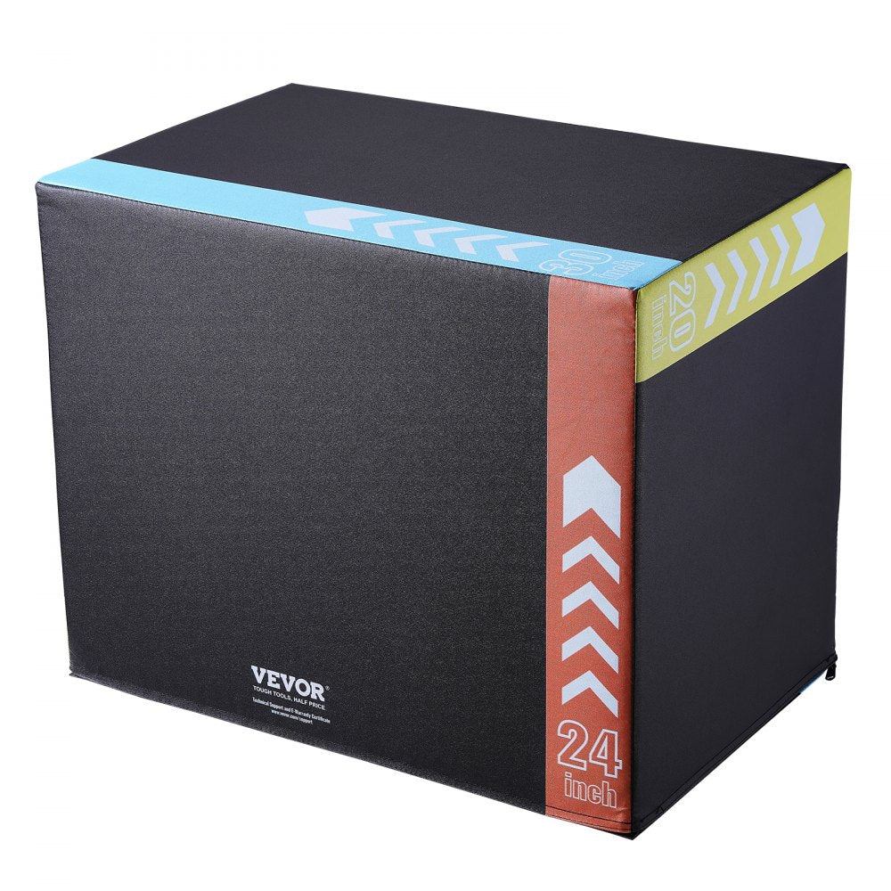 VEVOR 3 in 1 Plyometric Jump Box, 30/24/20 Inch Cotton Plyo Box, Platform & Jumping Agility Box, Anti-Slip Fitness Exercise Step Up Box for Home Gym Training, Conditioning Strength Training, Black 