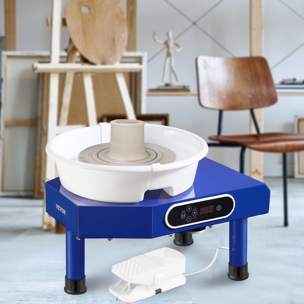 VEVOR Pottery Wheel, 10in Ceramic Wheel Forming Machine, Adjustable 60-300RPM Speed Manual LCD Panel, Foot Pedal ABS Detachable Basin, Sculpting Tool Apron Accessory Kit for Work Art Craft DIY 