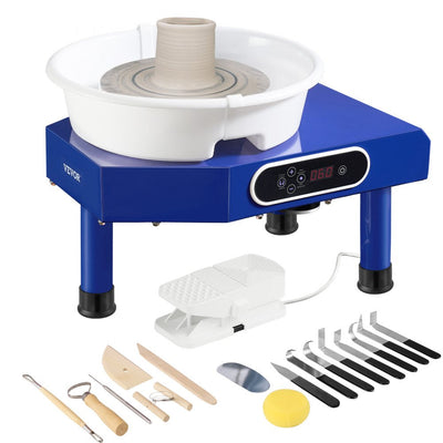 VEVOR Pottery Wheel, 10in Ceramic Wheel Forming Machine, Adjustable 60-300RPM Speed Manual LCD Panel, Foot Pedal ABS Detachable Basin, Sculpting Tool Apron Accessory Kit for Work Art Craft DIY 