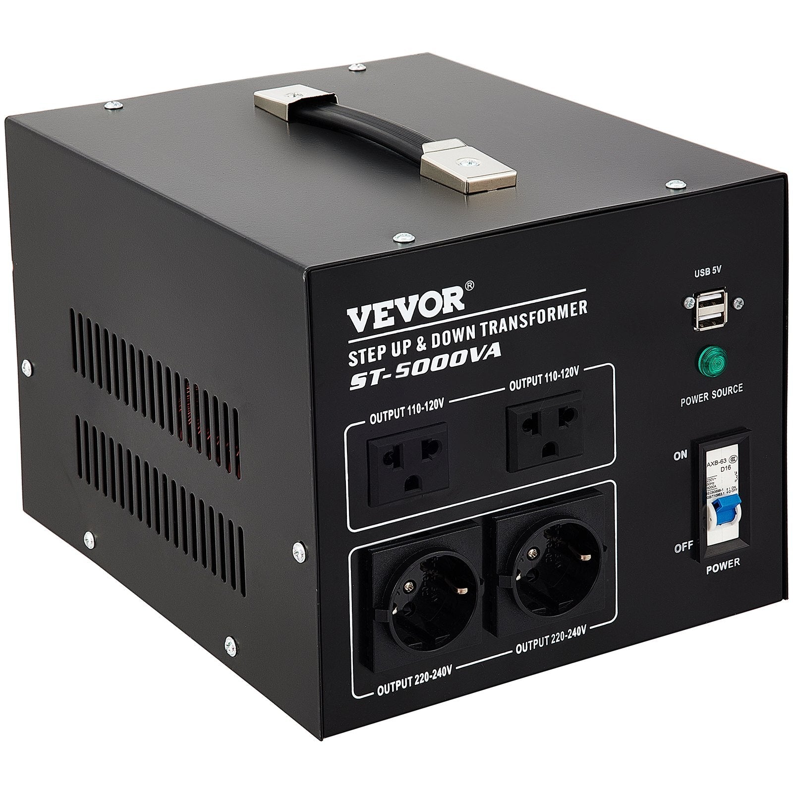 VEVOR Voltage Converter Transformer,5000W Heavy Duty Step Up/Down Transformer Converter(240V to 110V, 110V to 240V),2 US&2 UK& Outlet with Circuit Break Protection,5V USB Port,CE Certified 