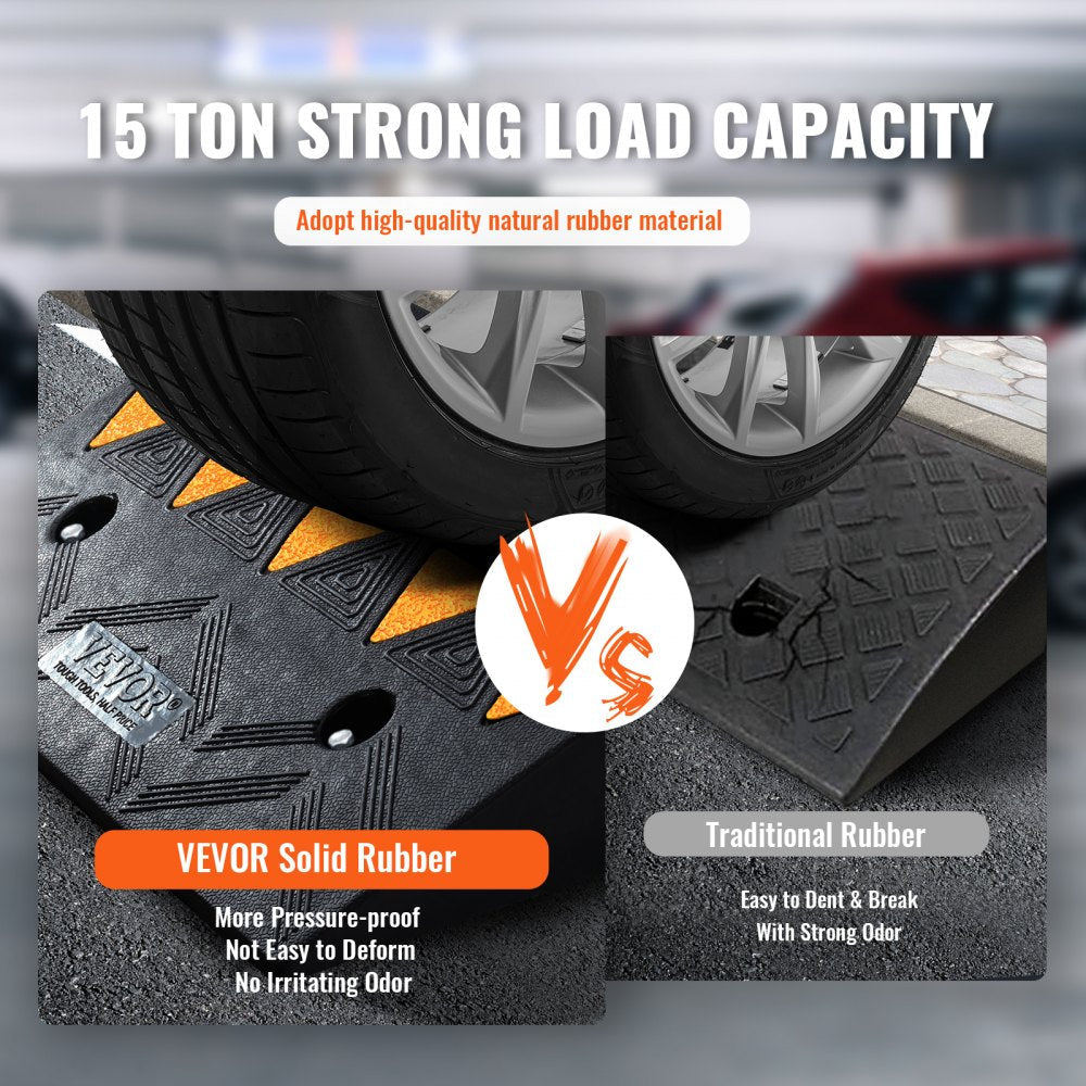 VEVOR Rubber Curb Ramp 4.25" Rise Height Sidewalk Curb Ramp, 11.8" Width 19.7" Length Driveway Ramp for Curb, 15T Heavy Duty Rubber Ramp for Forklifts, Trucks, Buses, Cars, Wheelchairs, Bikes 