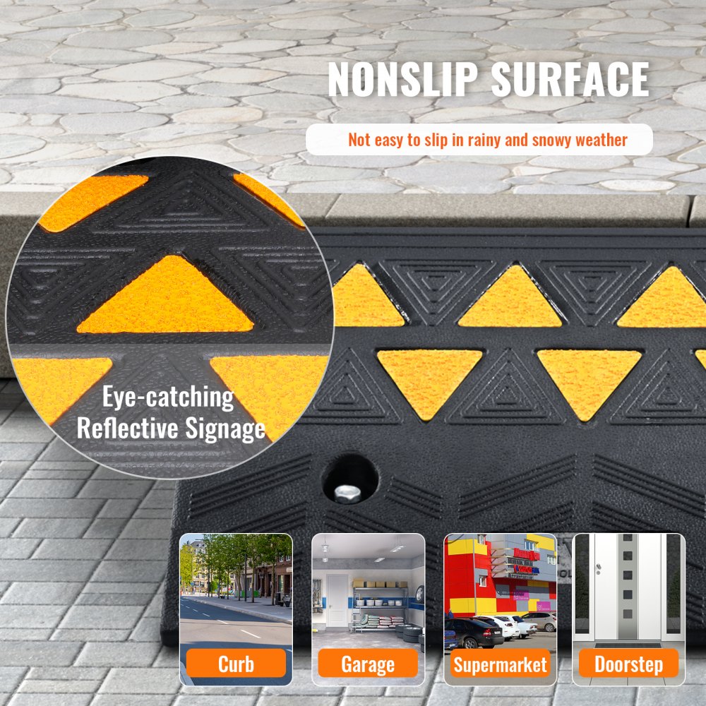 VEVOR Rubber Curb Ramp 4.25" Rise Height Sidewalk Curb Ramp, 11.8" Width 19.7" Length Driveway Ramp for Curb, 15T Heavy Duty Rubber Ramp for Forklifts, Trucks, Buses, Cars, Wheelchairs, Bikes 