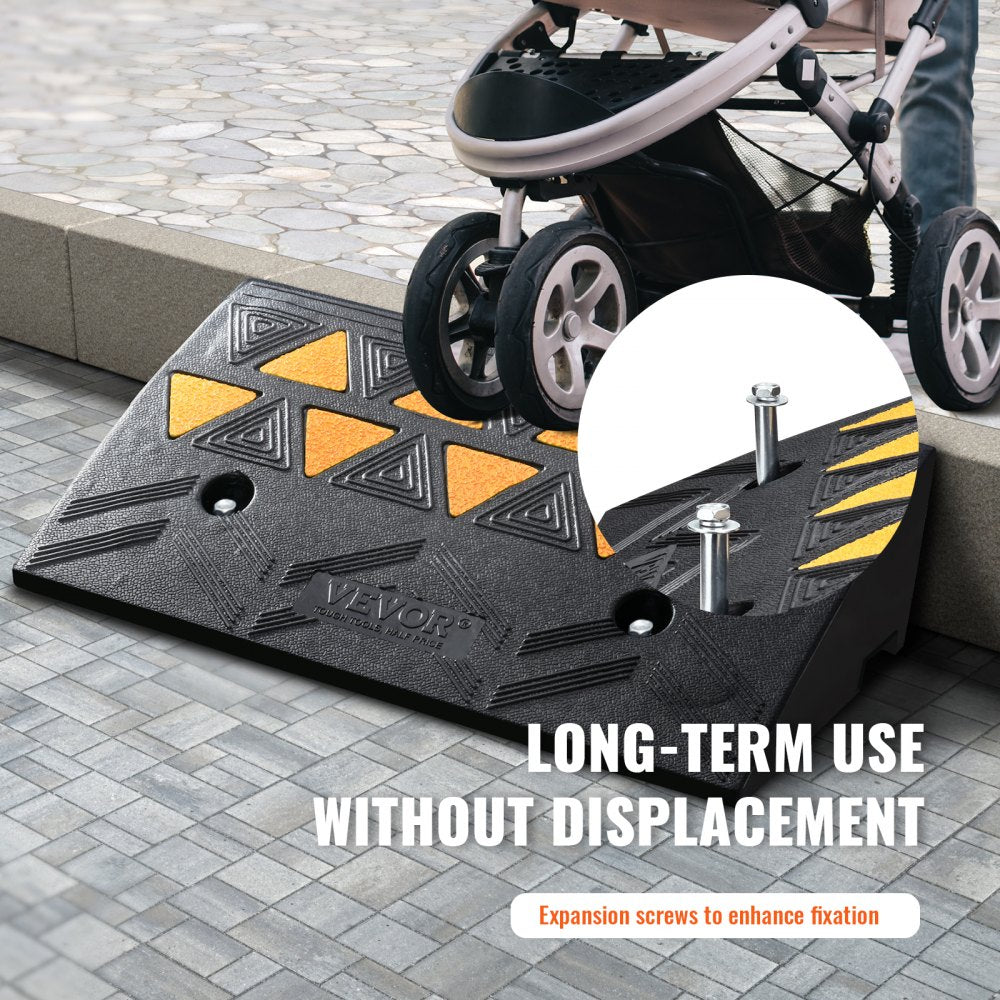 VEVOR Rubber Curb Ramp 4.25" Rise Height Sidewalk Curb Ramp, 11.8" Width 19.7" Length Driveway Ramp for Curb, 15T Heavy Duty Rubber Ramp for Forklifts, Trucks, Buses, Cars, Wheelchairs, Bikes 