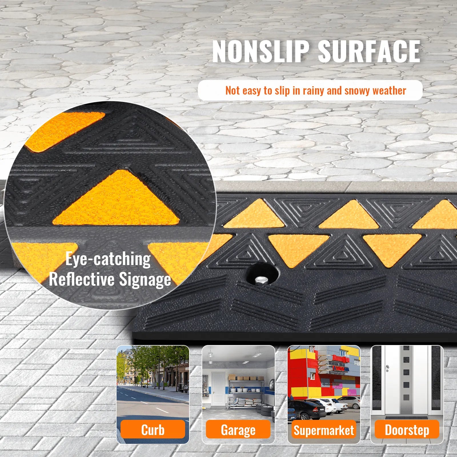 VEVOR Rubber Curb Ramp 3.7" Rise Height Sidewalk Curb Ramp, 10" Width 39.4" Length Driveway Ramp for Curb, 15T Heavy Duty Rubber Ramp for Forklifts, Trucks, Buses, Cars, Wheelchairs, Bikes