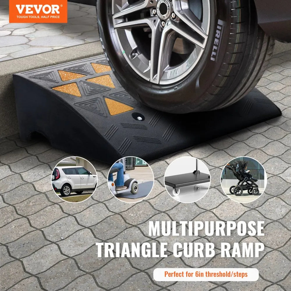 VEVOR Rubber Curb Ramp 2 Pack, 6" Rise Height Heavy-Duty 33069 lbs/15 T Capacity Threshold Ramps, Driveway Ramps with Stable Grid Structure for Cars, Wheelchairs, Bikes, Motorcycles