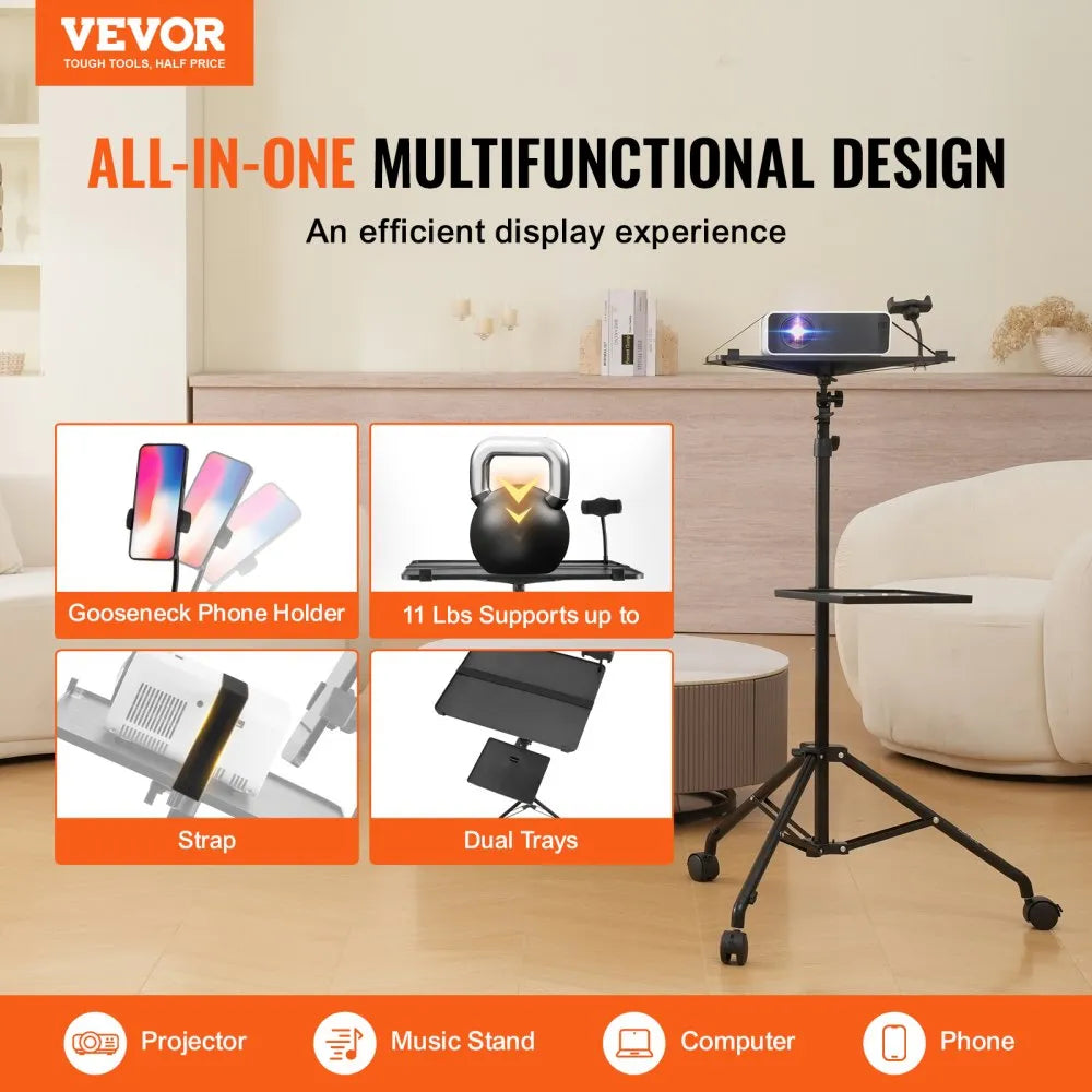 VEVOR Projector Stand with Wheels Laptop Stand Tripod Height from 31.3 to 67.3"