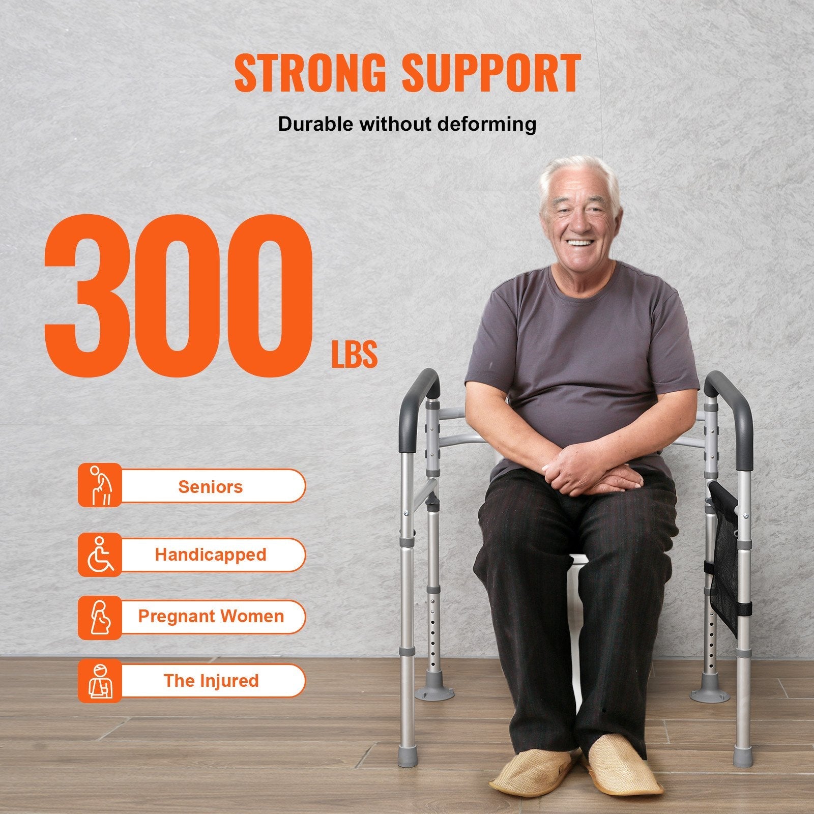 VEVOR Foldable Toilet Safety Rail Toilet Rail with Non-Slip Handles for Seniors 