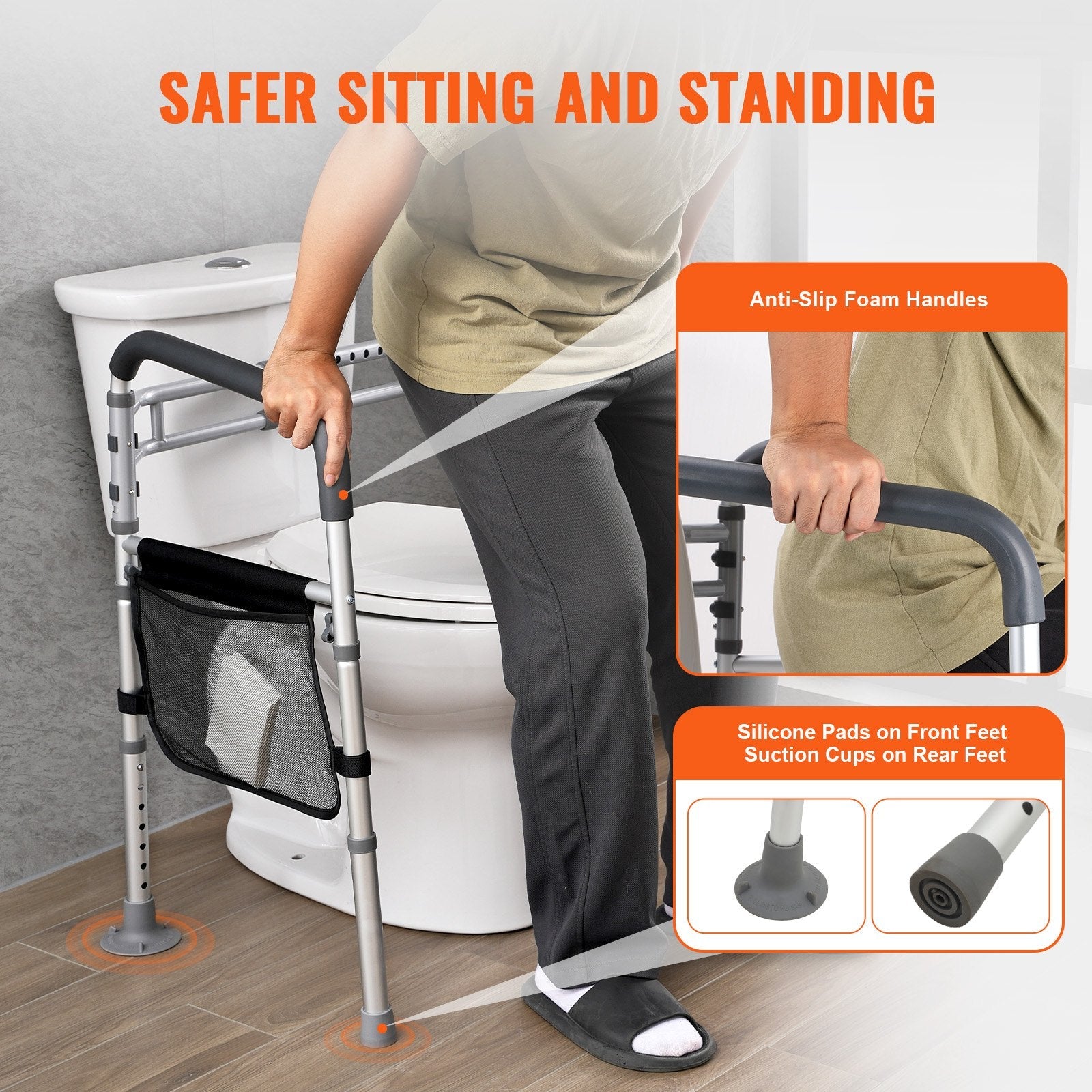 VEVOR Foldable Toilet Safety Rail Toilet Rail with Non-Slip Handles for Seniors 