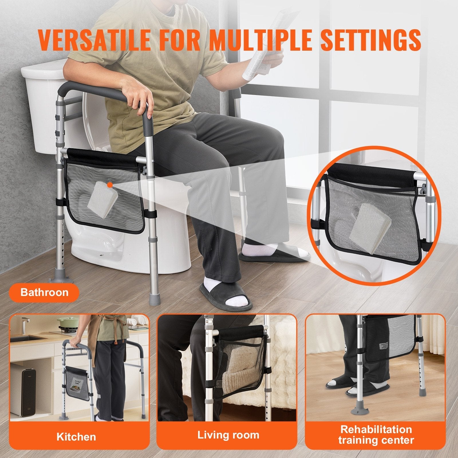 VEVOR Foldable Toilet Safety Rail Toilet Rail with Non-Slip Handles for Seniors 