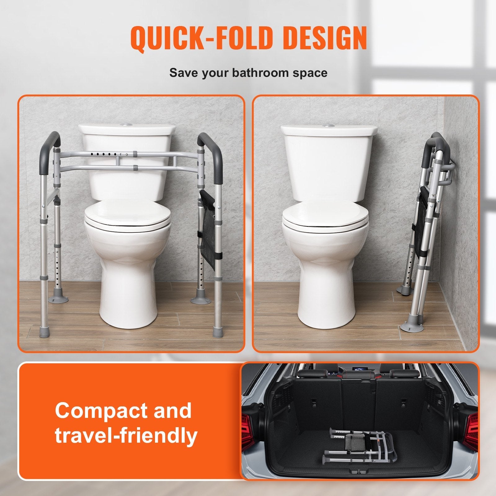 VEVOR Foldable Toilet Safety Rail Toilet Rail with Non-Slip Handles for Seniors 
