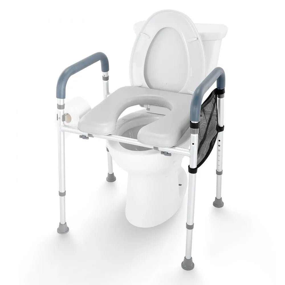 VEVOR Raised Toilet Seat, 7-Position Height Adjustment 19.3" - 25.2", 350lbs Weight Capacity, with Comfort Padded Aluminum Frame, Universal Toilet Seat Riser, for Elderly, Handicap, Pregnant, Medical