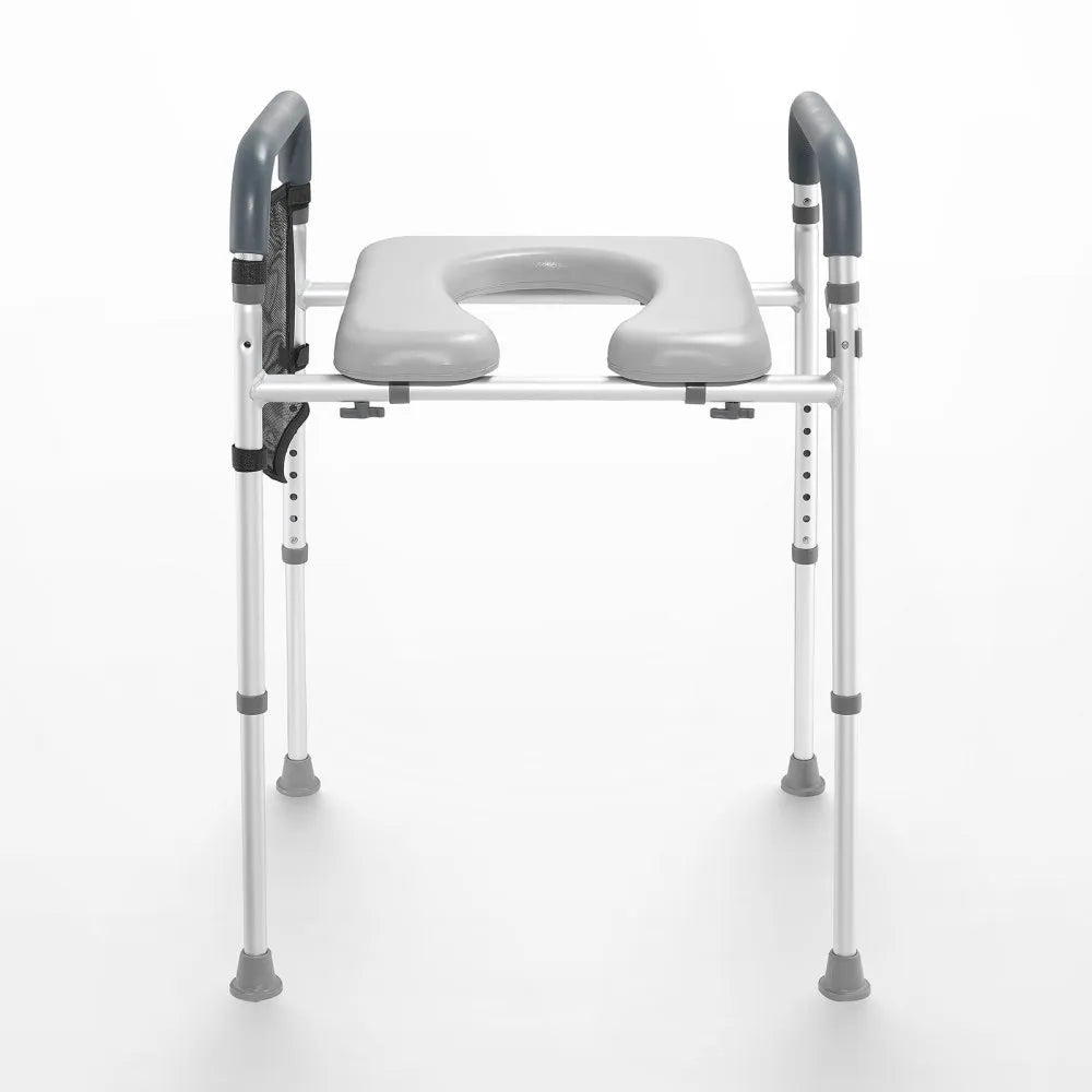 VEVOR Raised Toilet Seat, 7-Position Height Adjustment 19.3" - 25.2", 350lbs Weight Capacity, with Comfort Padded Aluminum Frame, Universal Toilet Seat Riser, for Elderly, Handicap, Pregnant, Medical