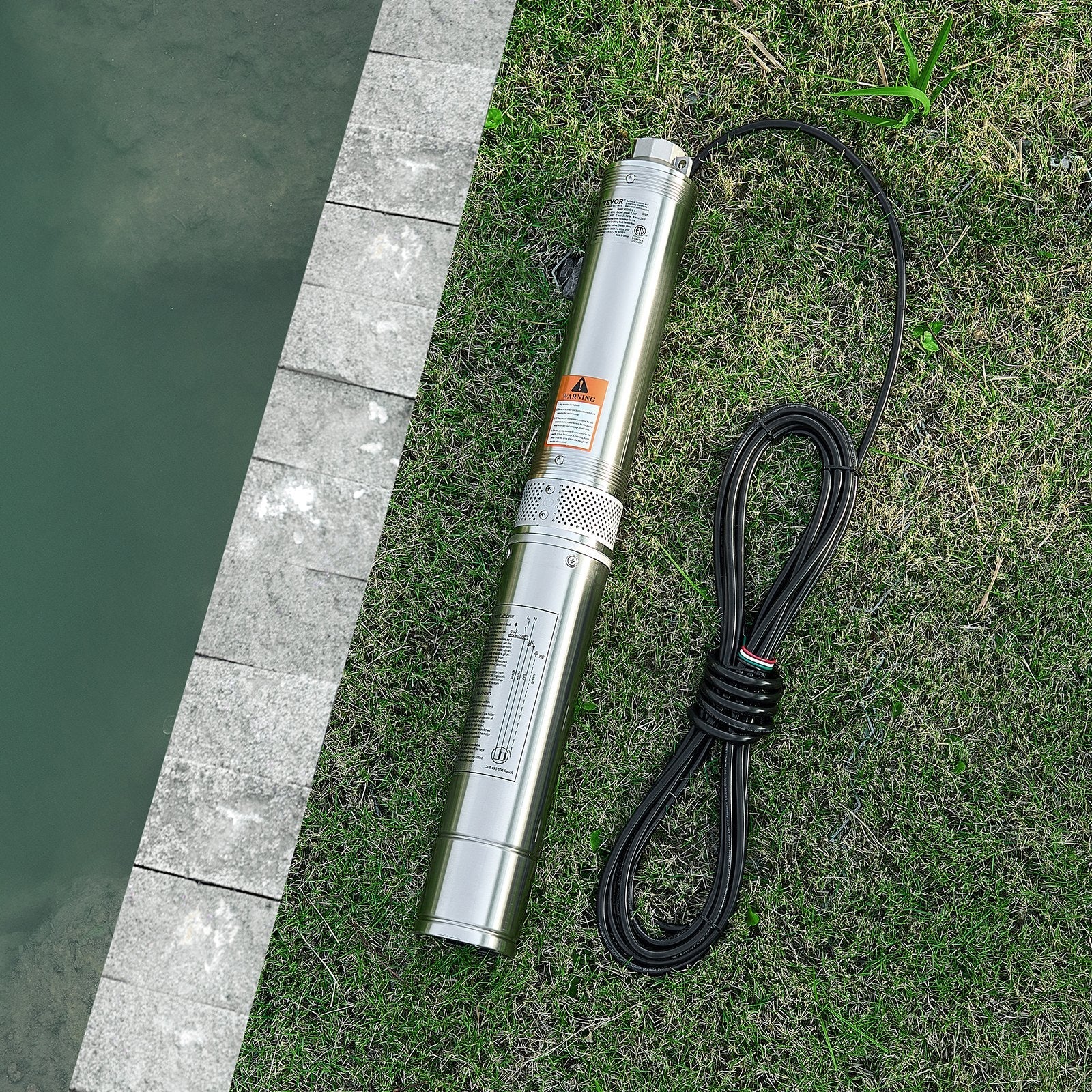 VEVOR 1HP Deep Well Submersible Pump Stainless Steel Water Pump 31.7 GPM 207 ft 