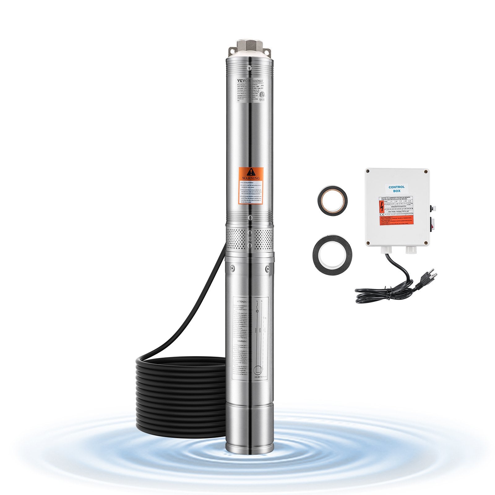 VEVOR 1HP Deep Well Submersible Pump Stainless Steel Water Pump 31.7 GPM 207 ft 