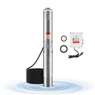VEVOR 1HP Deep Well Submersible Pump Stainless Steel Water Pump 31.7 GPM 207 ft 