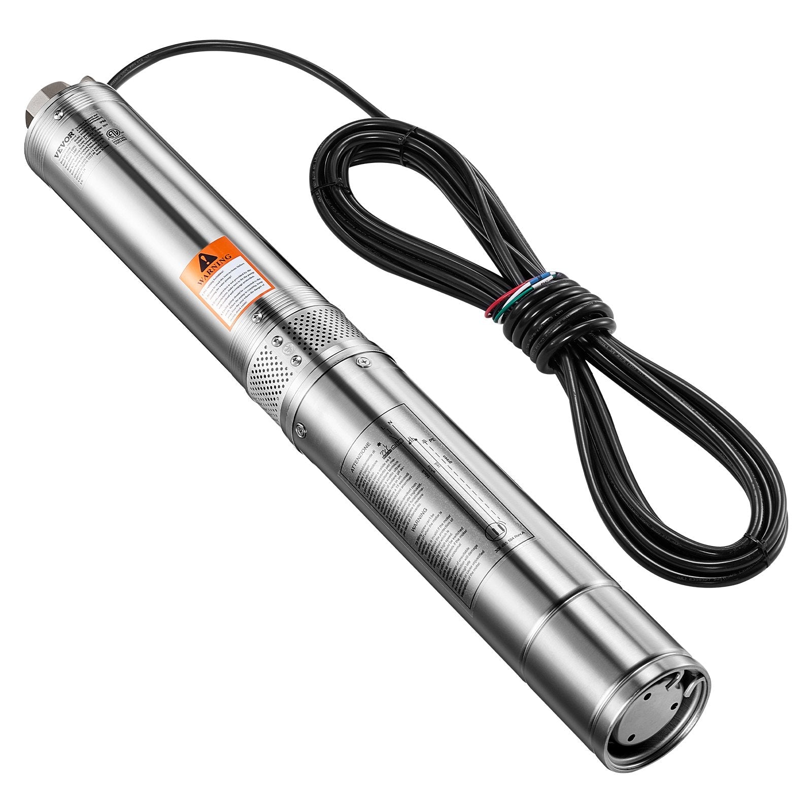 VEVOR 1HP Deep Well Submersible Pump Stainless Steel Water Pump 31.7 GPM 207 ft 
