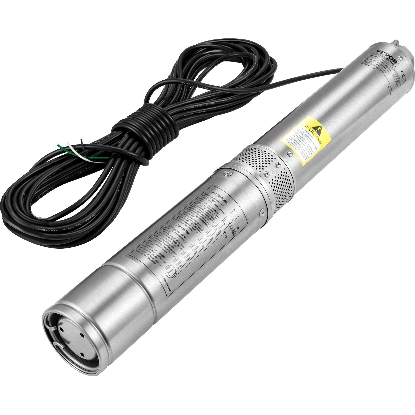 VEVOR Deep Well Submersible Pump, 2HP/1500W 230V/60Hz, 37GPM Flow 427 ft Head, with 33 ft Electric Cord, 4 inch Stainless Steel Water Pumps for Industrial, Irrigation & Home Use, IP68 Waterproof Grade 